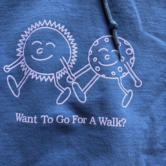 LONELY GHOST Other - Lonely Ghost Hoodie Large Blue Want To Go For A Walk Puff Print Streetwear Indie